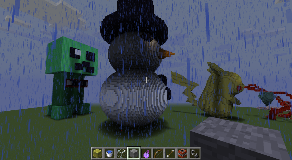 Creeper, snowman, and friends